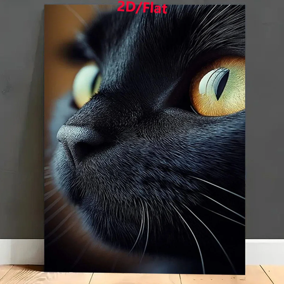 Professional Art Use, 1 Set 2D/Flat Black Cat Yellow Eyes Close-Up Pattern Digital Oil Painting Set Art Gift, Adult Digital Pain