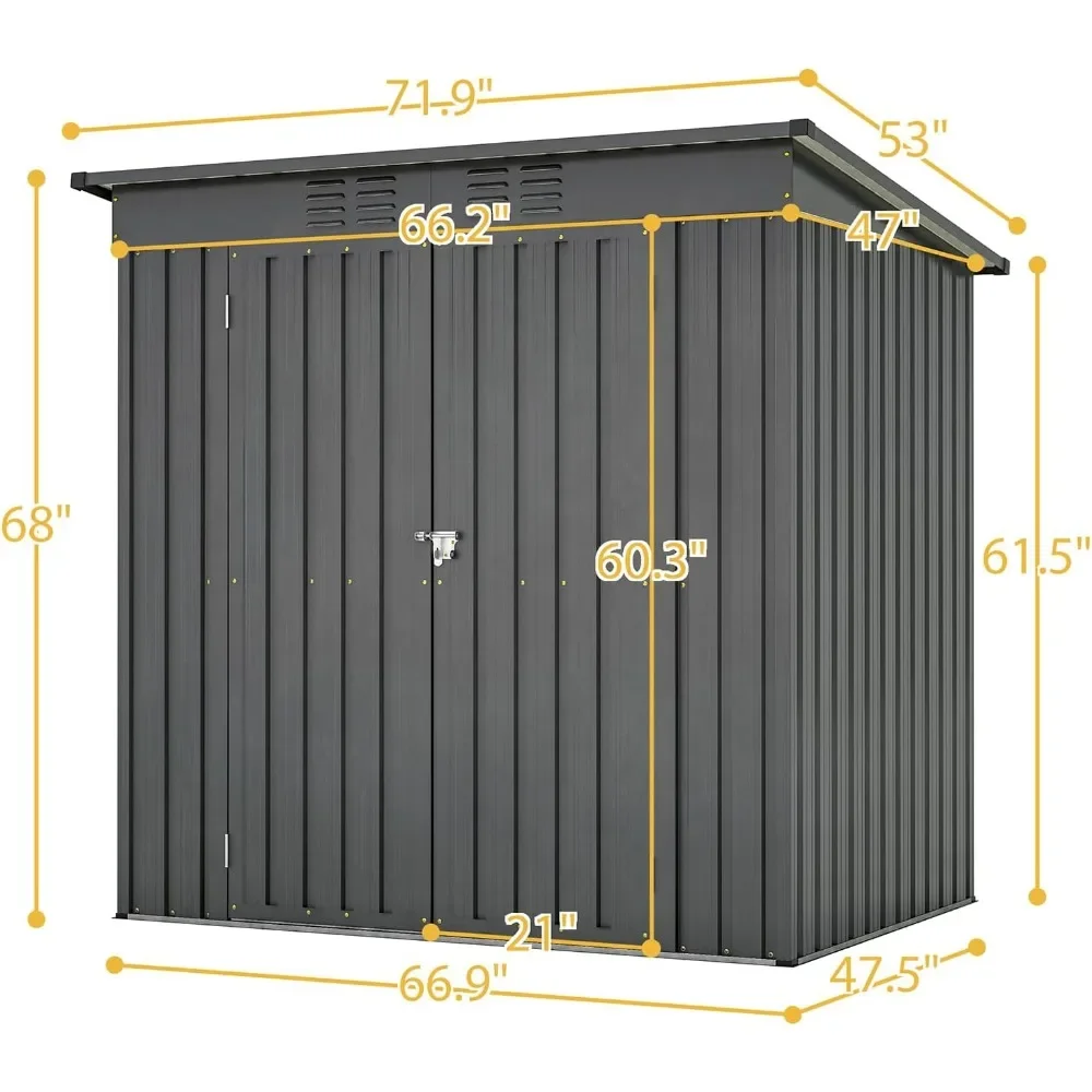 6 x 4 ft Outdoor Storage Shed with 2 Double Hinged Door & Floor Base, All Weather Tool Shed Lockable Garden Shed Storage Room