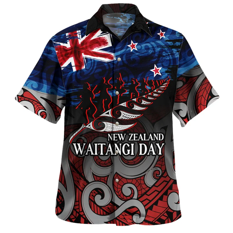 Harajuku Summer 3D New Zealand Maori Silver Fern Papua Flag Printed Shirts NZ WAITANGI DAY Graphic Short Shirts Fashion Clothing