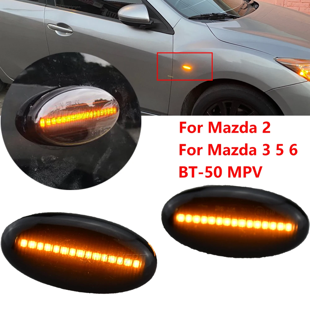 2PCS Dynamic Side Marker Light Side Signal Lights For MAZDA 2 3 5 6 BT-50 MPV II 2006-2010 Dynamic Flasher Repeater Blinker Lamp