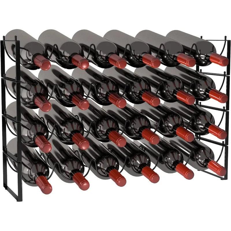 4 Tier Wine Rack, 3-in-1 24 Bottles Storage, Bottle Rack Stackable, Storage for Cabinet Pantry