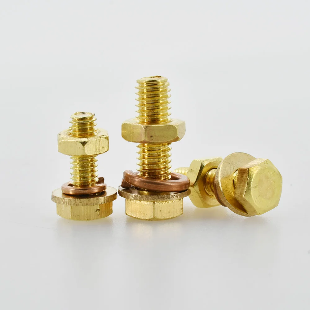 M4 M5 M6 M8 M10 M12 Copper Screw All-Copper Nut Set Brass Outer Hexagon Screw Bolt Flat Pad Spring Pad Assortment Kits