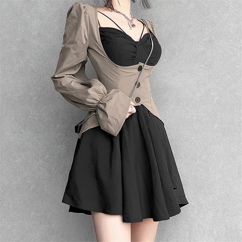 Sets Women Solid Sexy Slim Tops and Clubwear Mini Dress Korean Style All-match Autumn Vintage Cozy Lady Harajuku Tender Outfits