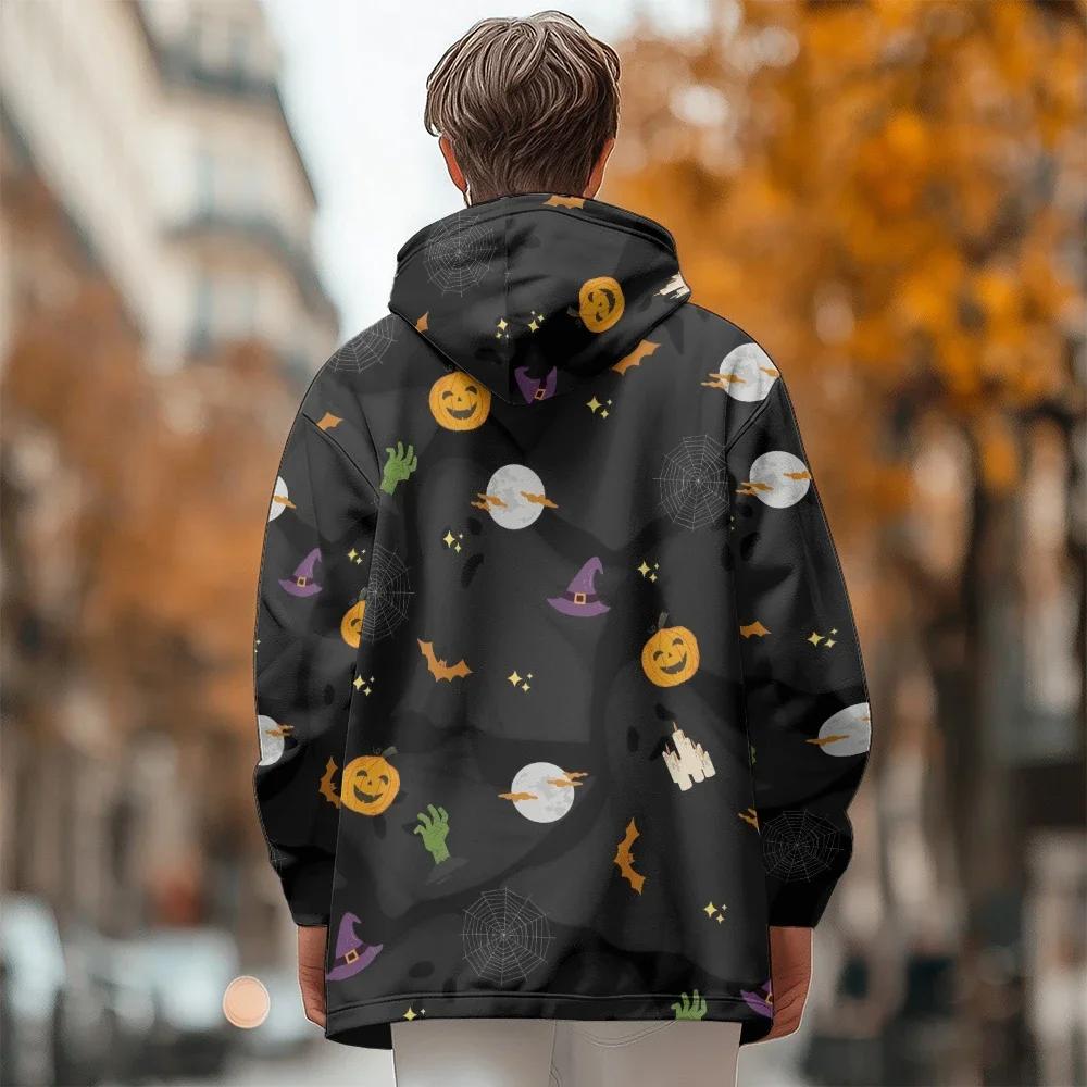 Man winter clothing, New in Down Coats, Halloween series Bat pattern cotton-padded jacket clothing, feather print pocket zipper