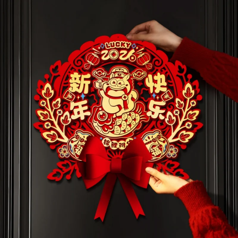 الصينية 2026 الحصان العام الباب ملصق التقليدية نعمة فو شخصية ملصق الكرتون محبوكة السنة الجديدة الجدار ملصق