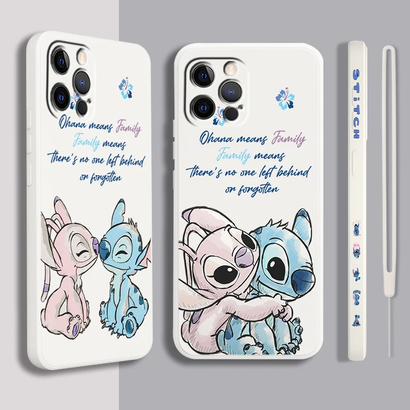 Stitch Baby Anime Case For Apple iPhone 15 14 13 12 Mini 11 Pro XS MAX XR X 8 7 6S SE Plus Liquid Left Rope Phone Cover