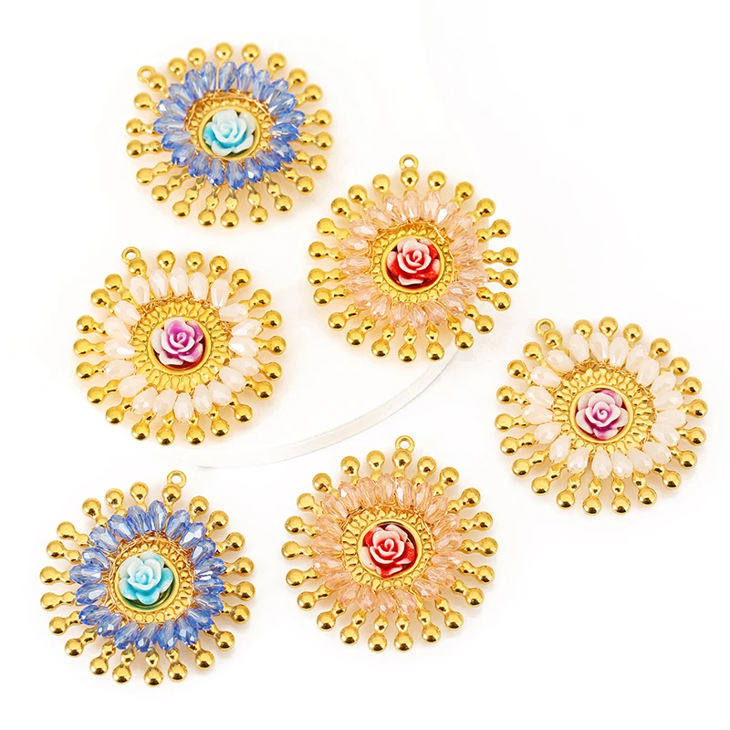 

2pcs/lot Stainless Steel Resin Flower Round Charms Pendants for DIY Earrings Necklace Jewelry Bracelets Making Accessories