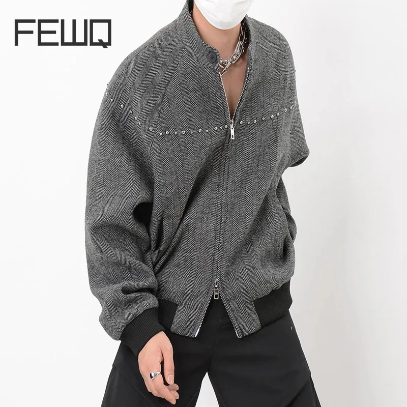 FEWQ Niche Deconstruction Men's Jacket Design Top Trendy 2024 Long Sleeve Solid Color Zipper Male Tops Streetwear 24E6104