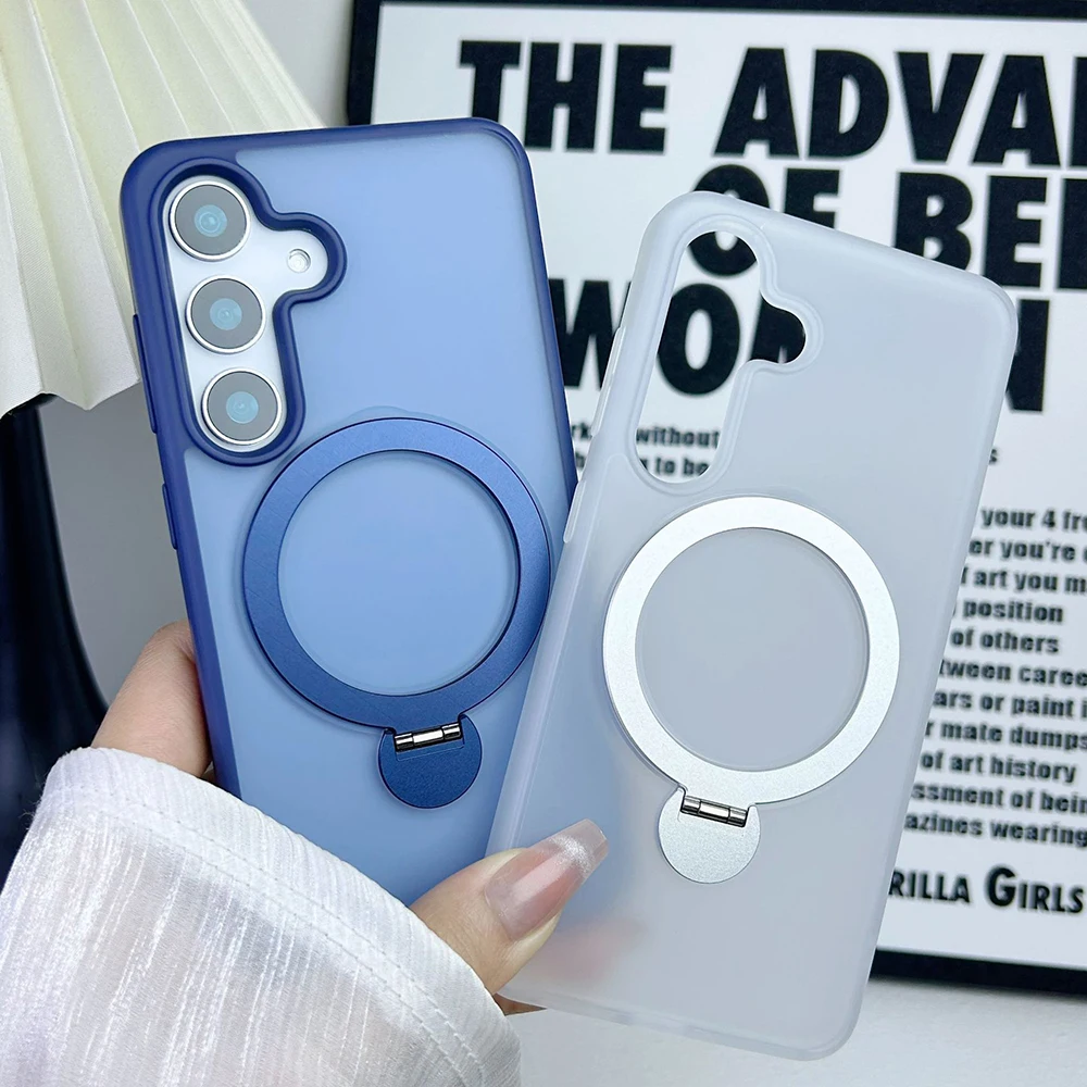 For Samsung Galaxy S25 Ultra Plus Edge 360° Rotation Metal Holder Stand Matte Anti-fall Magentic Wireless Charging Case Cover