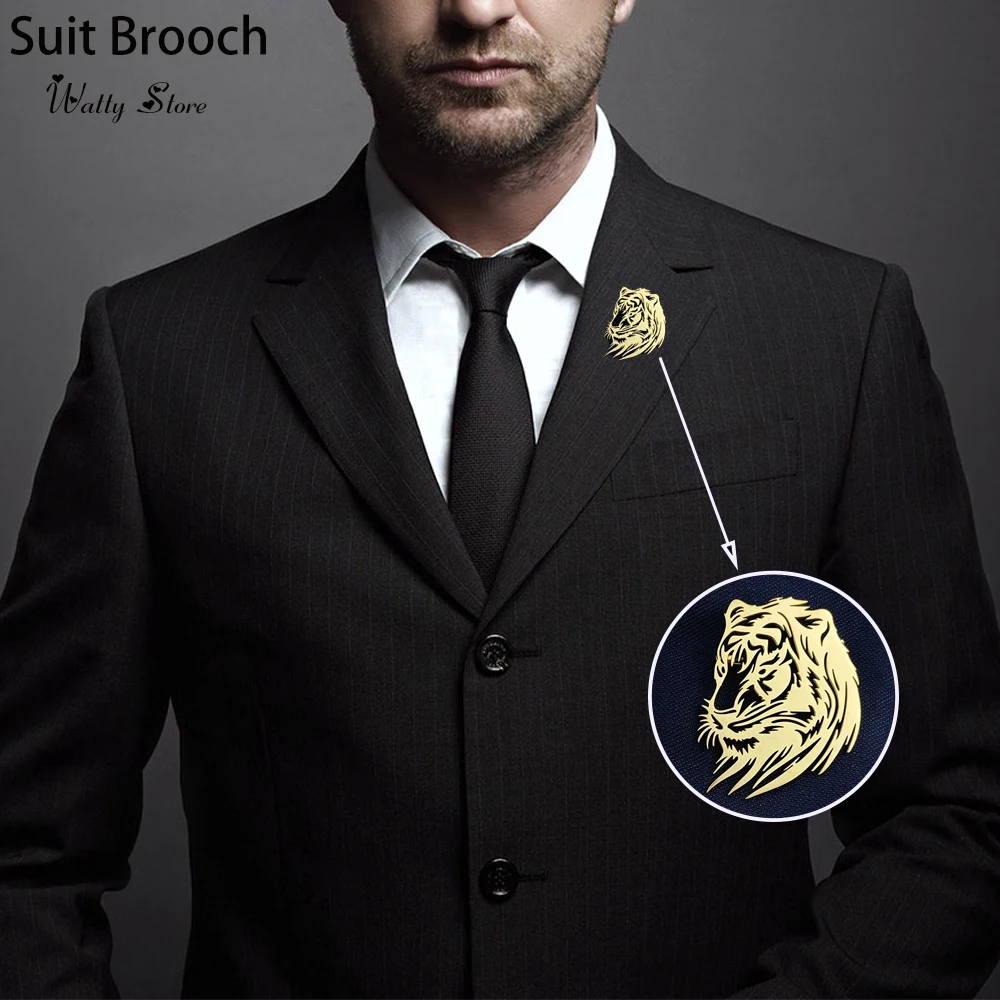 

Art carving domineering tiger head brooch fashion suit lapel pin costume backpack accessories Party gift for friends