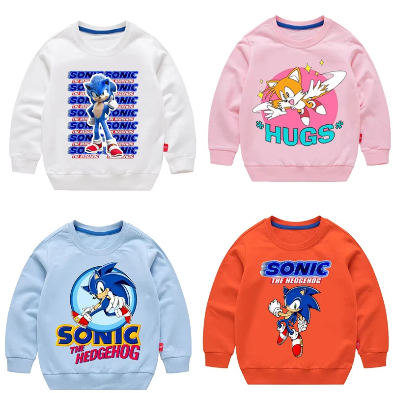 Sudadera con capucha de manga larga para niños, de algodón puro, con diseños de Sonic The Hedgehog, Miles Prower, Knuckles, The Echidna, Bulbasaur, Squirtle y Mew, personajes de anime.