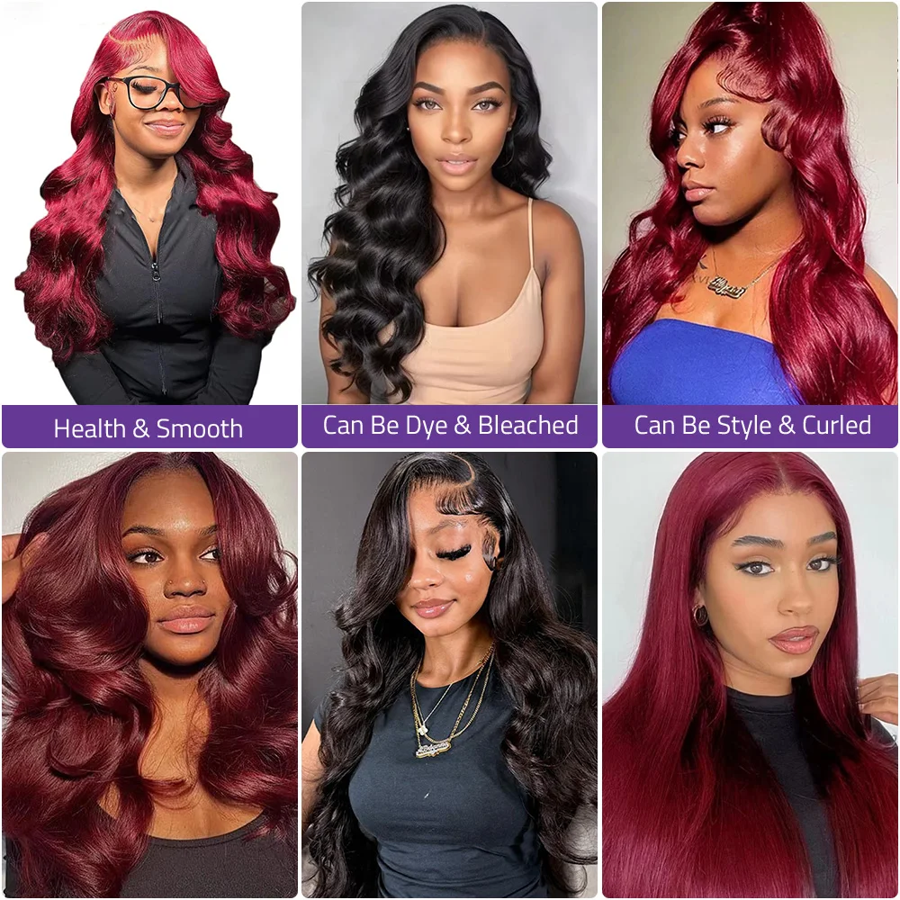 200 الكثافة الجسم موجة 99j بورجوندي 13x6 HD الجبهة الدانتيل الباروكة للنساء 18-40 بوصة البرازيلي الشعر البشري 13x4 الدانتيل شعر مستعار أمامي للبيع