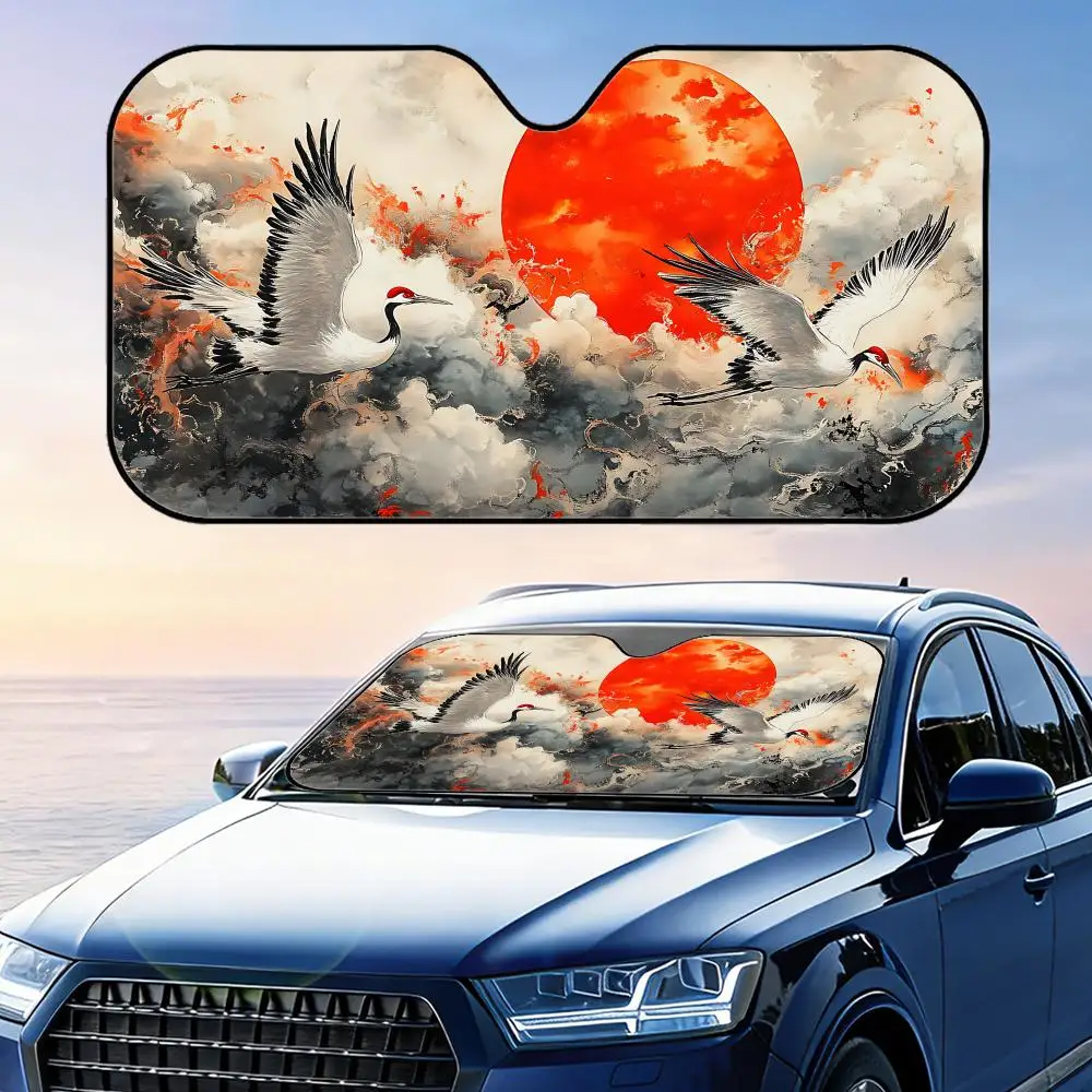 

Japanese Cranes Art Sun Visor Reusable Aluminum Foil Car Sunshade UV Protection Heat Insulation Windshield Cover