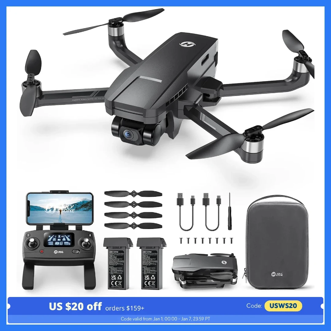 HolyStone HS720G 2-osiowy dron z gimbalem 4K, 2 baty, lot 52 min, GPS, składany dla początkujących, C0.