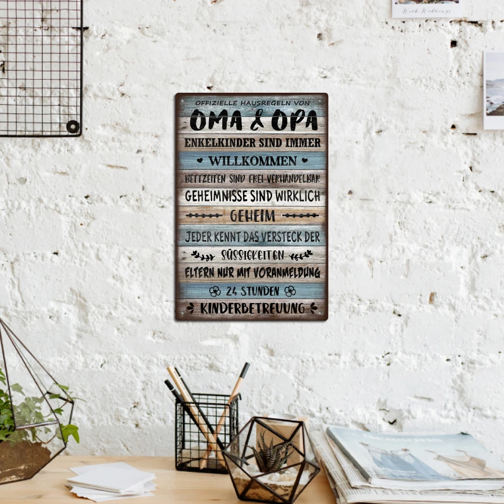 Putuo Decor 1pc German Vintage Metal Tin Sign, Offizielle Hausregeln Von Oma & Opa, Wall Art Decor for Home Living Room, Gift