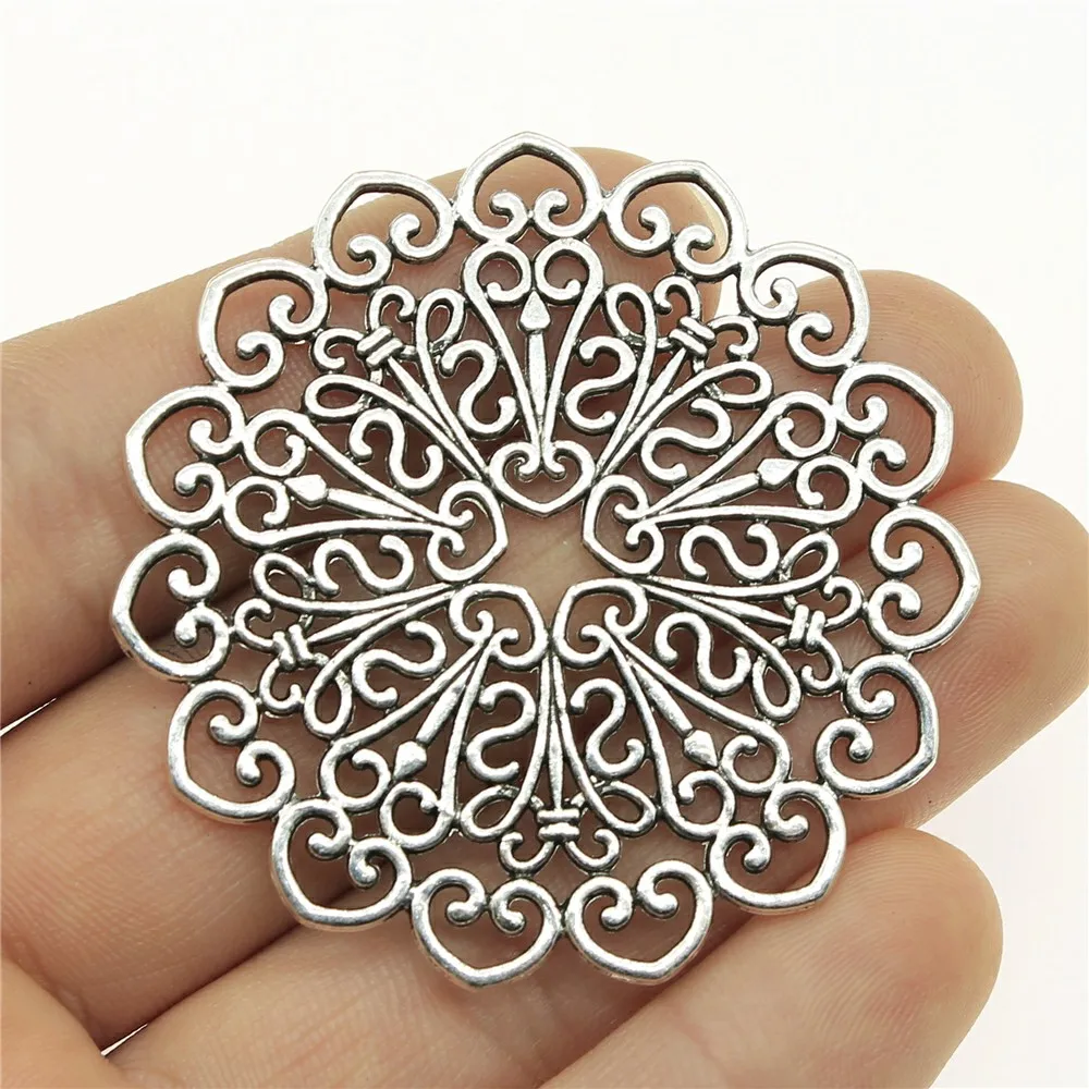 WYSIWYG 2pcs 53x53mm Flower Mandala Pendants Charm For Jewelry Making Mandala Pattern Pendants Mandala Flower Pendants Round