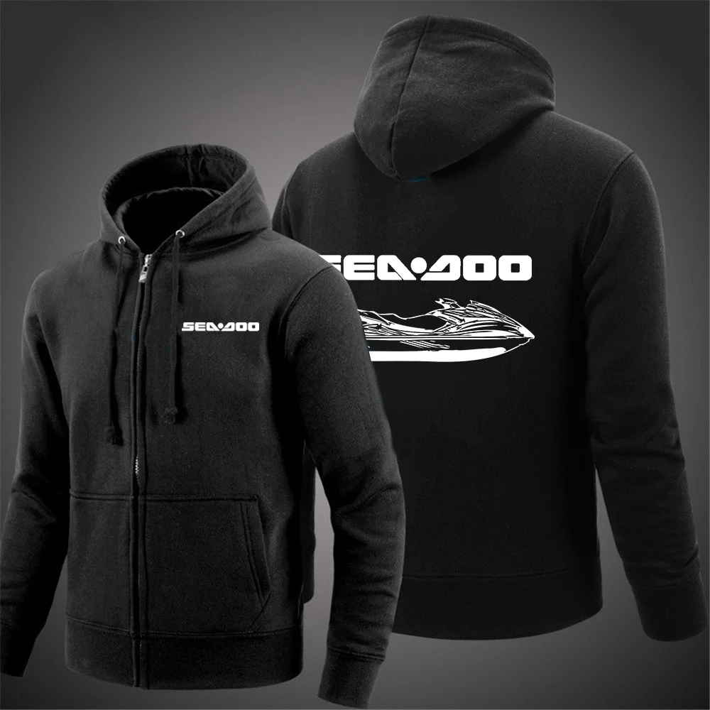 

Sea Doo Seadoo Moto Men's New Spring Solid Color Zip Hooded Cotton Long Sleeves Jacket Casual Sweatshirts Hoodies Pullover Tops