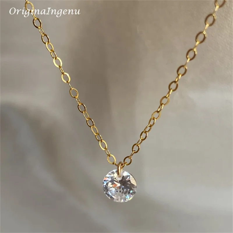 Real 14K Gold Filled 7MM Zircon Necklace Dainty Gold Choker Handmade Pendants Tarnish Resistant Necklace Boho Jewelry for Women