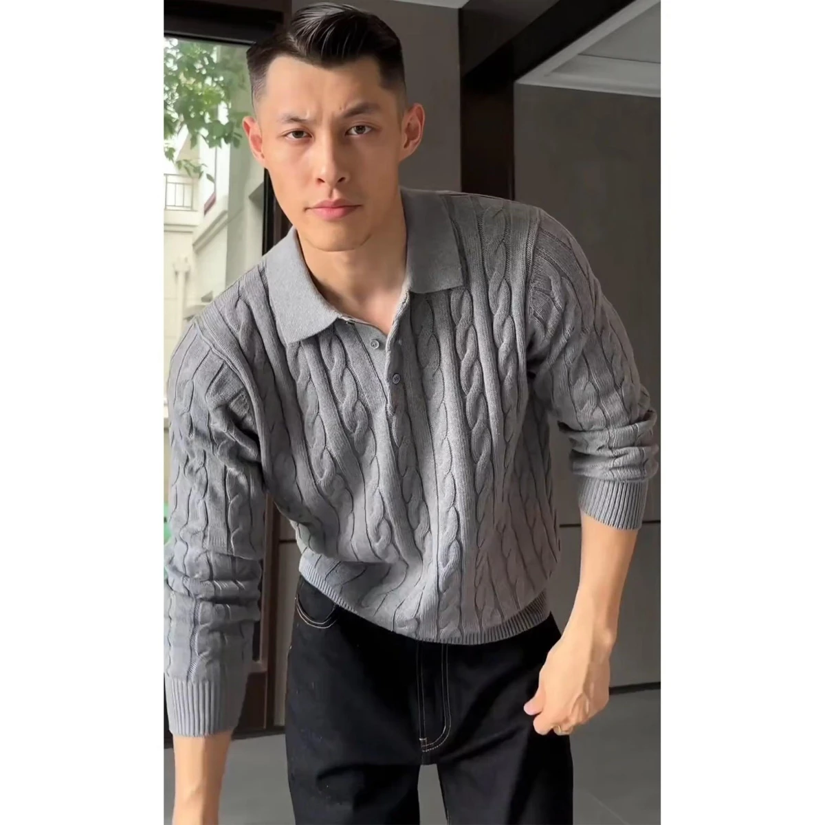 

Fall Winter V-Ne Knitted Sweater Cardigan Men's Color Casual Sle Leisure Faion Polyester Fiber Long Sve Coat