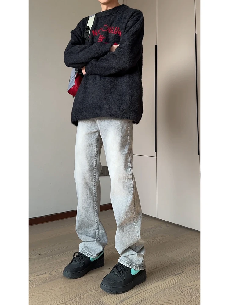 

Мужские джинсы с флисовой подкладкой, зауженные, с эластичным поясом, средней/высокой посадкой, прямые, осенне-зимние, модные, молодежные, стильные