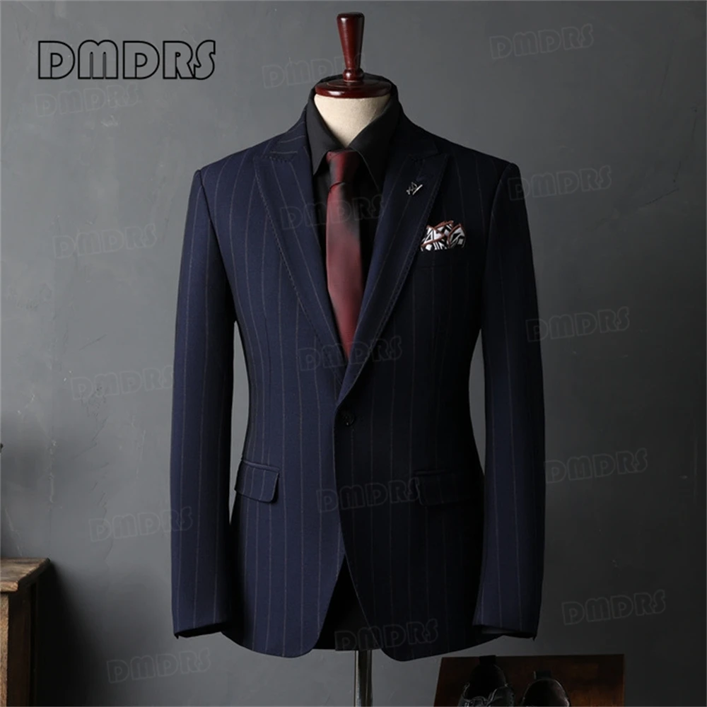 

Business Suit Blazer S-6XL for Men, Striped One Button Suit Jacket, Men‘s Formal Slim Fitted Suit, Navy Blue and Black Colors