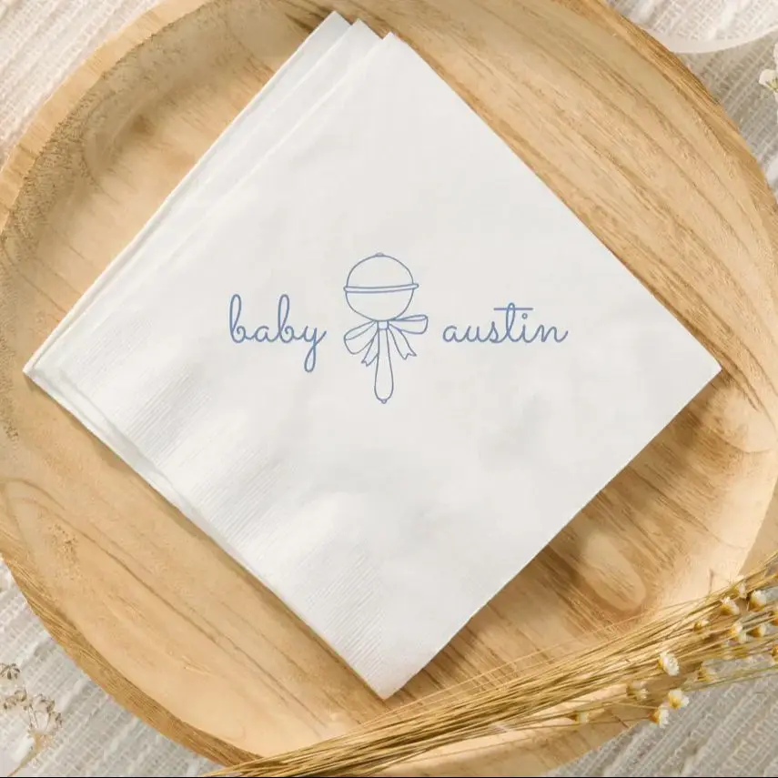 

50pcs Custom Baby Shower Napkins Personalized Baby Name Cocktail Napkin Girl Baby Shower Baby Boy Shower Printed Dinner Napkin