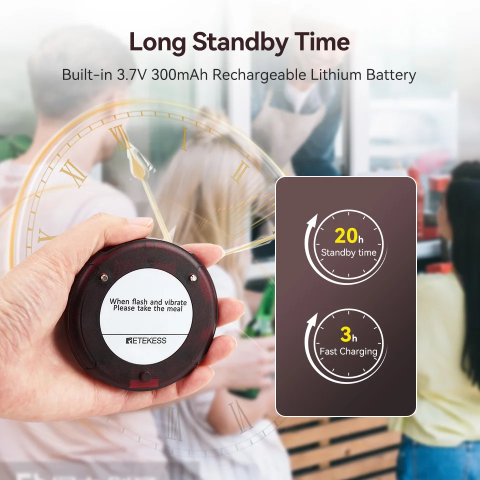 Retekess TD163 Cercapersone ristorante Sistema di chiamata wireless Vibratori Dispositivo cercapersone Campanello di vibrazione Cafe Beeper per caffè Cibo Camion