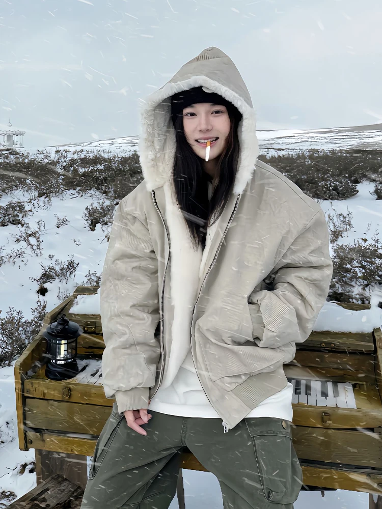 

American Retro Marble Base Jaet Men's Cotton Coat Winter High Sensation Hooded Flannel Inner Jaet Casual Warmth Thiened