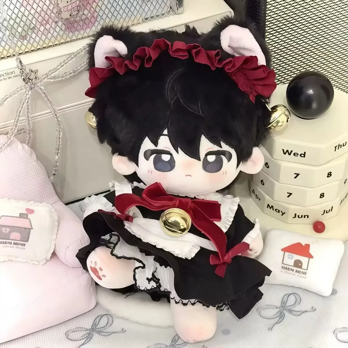 Ropa para muñecas de 20cm, campana, conjunto de disfraz de sirvienta de gato negro, atributo cos, ropa para muñecas de algodón, conjunto de cuatro piezas, muñeca, vestido para muñecas