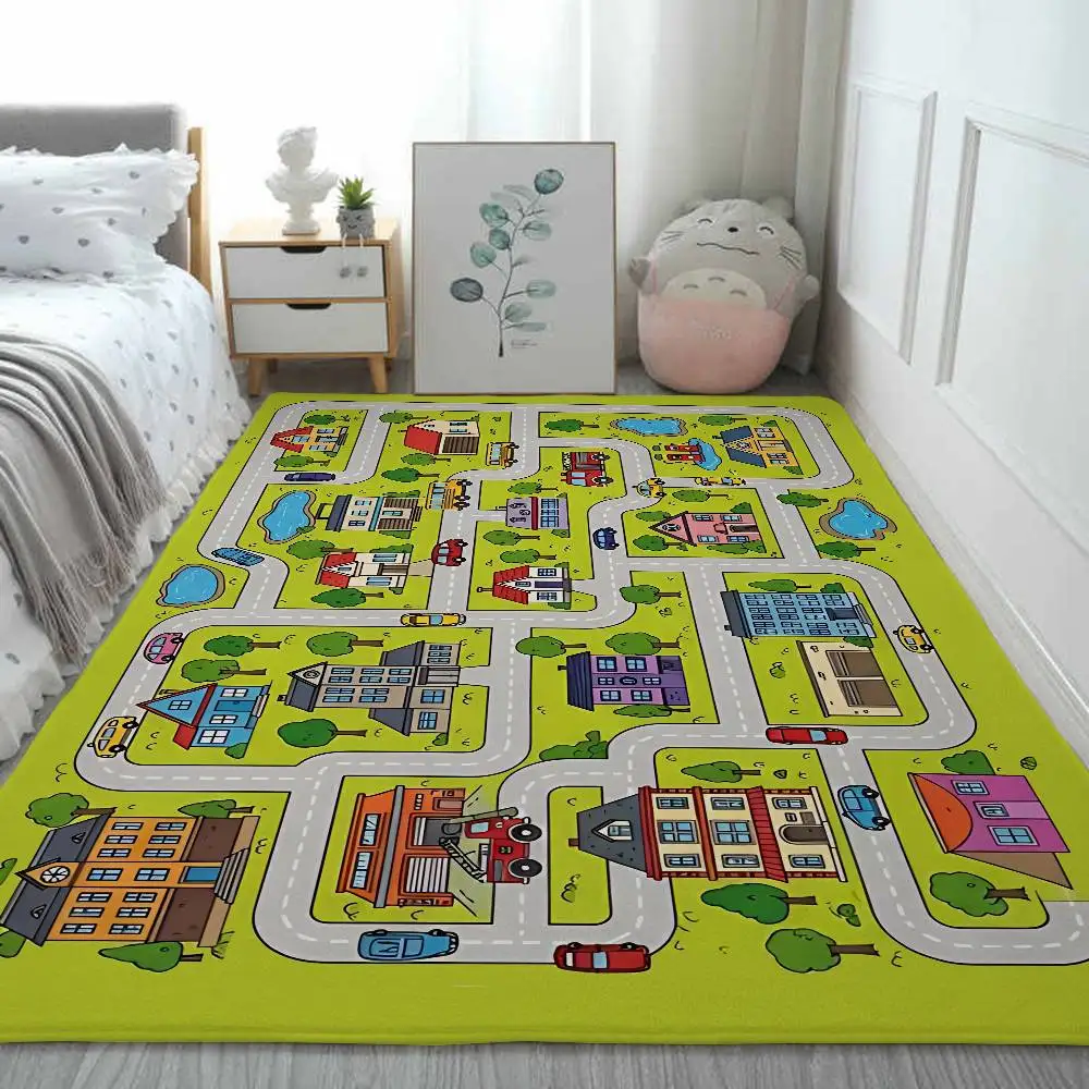 Car Play Mat For Boys And Girls Highway City Floor Mat Graphic Printed Flannel Doormats For Bathroom Kitchen Entrance Carpet Hom