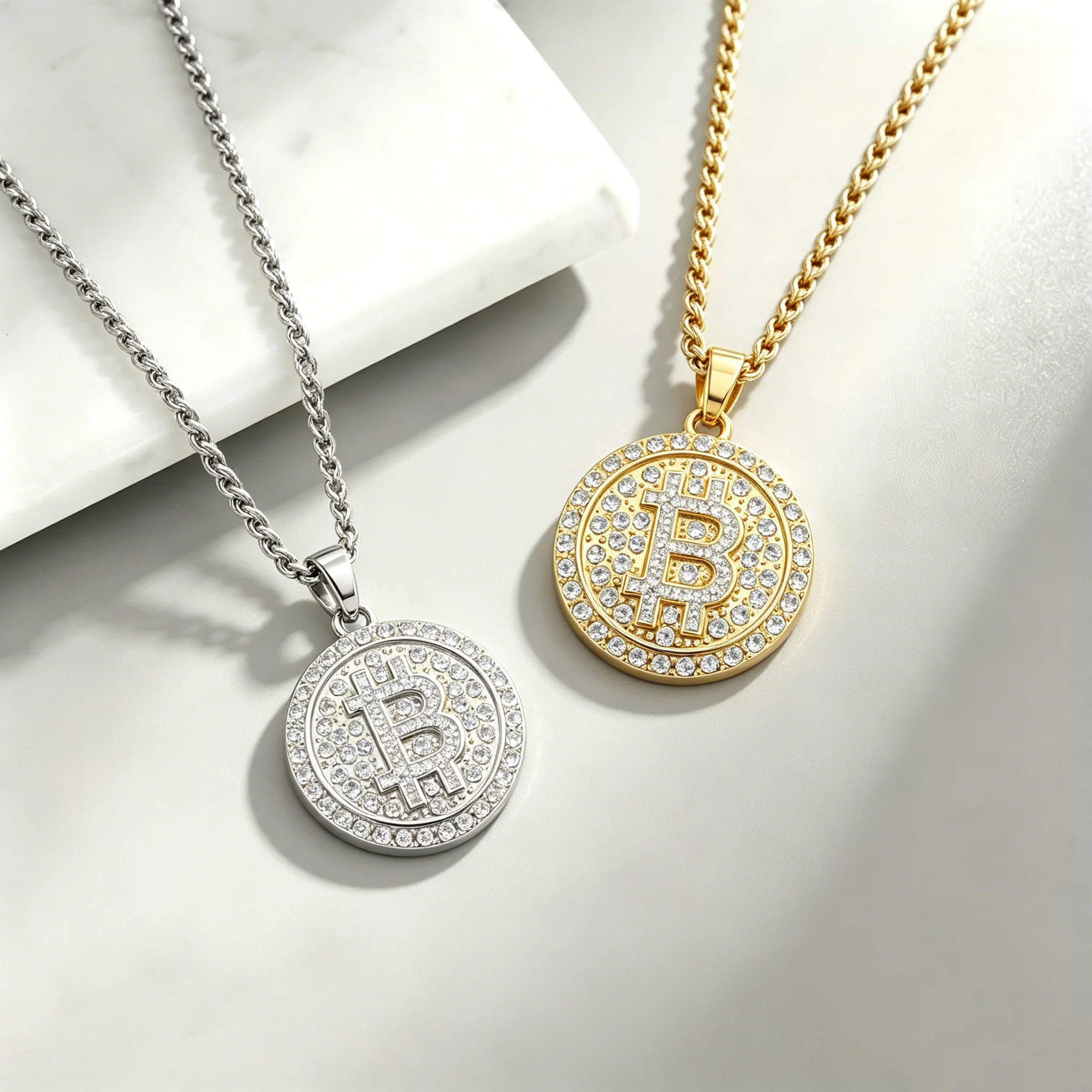 1 Bitcoin pendant necklace for men and women, a hip-hop punk style accessory representing wealth
