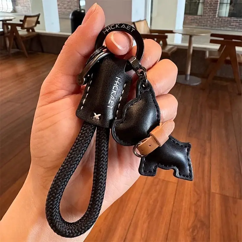 Leather Hanging Rope Keychain - Creative Design - Fighting Dog Puppy - Animal Bag - Keychain - High-end Car Keychain - Gift