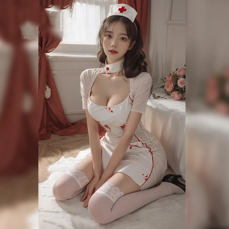 Sexy Lingerie Cosplay Nurse Uniform Set Halloween Women Vampire Doctor Dress Erotic Nurse Exotic Costume Hollow Out Sexy Dress