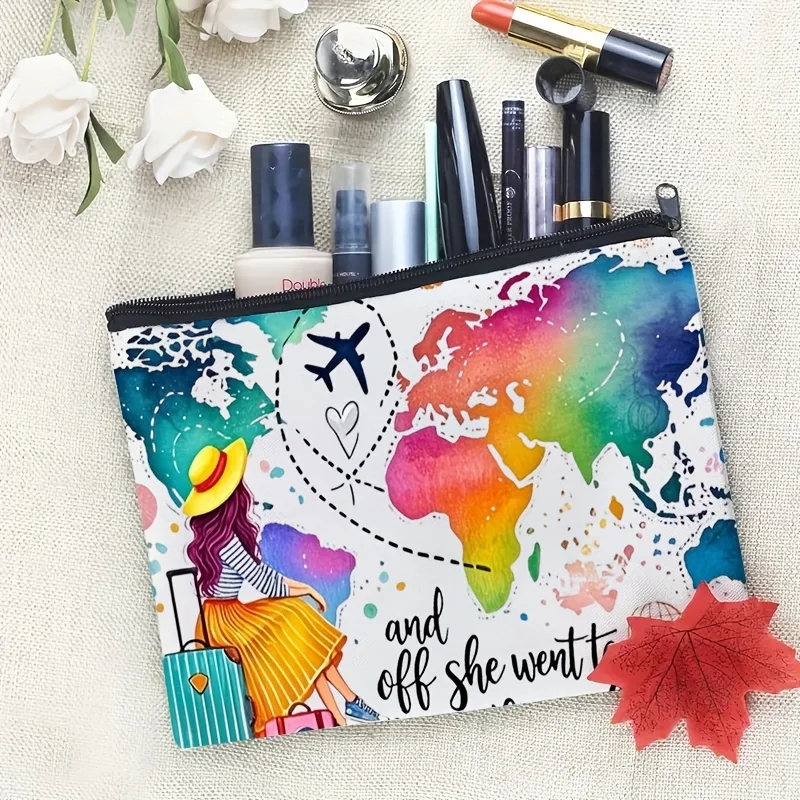 Color Airplane Durable and Fade-Resistant Zipper Closure Portable Makeup Bag Student Pencil Case Cosmetics Pouch, Zipper Bag