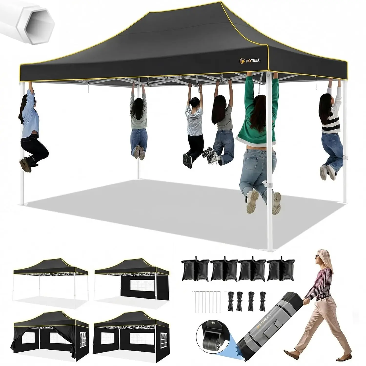 10x15 FT White Pop Up Canopy Tent, 420D Heavy Duty Waterproof Gazebo with 4 Sidewalls, UPF 50+, 3 Adjustable Heights, Roller Bag