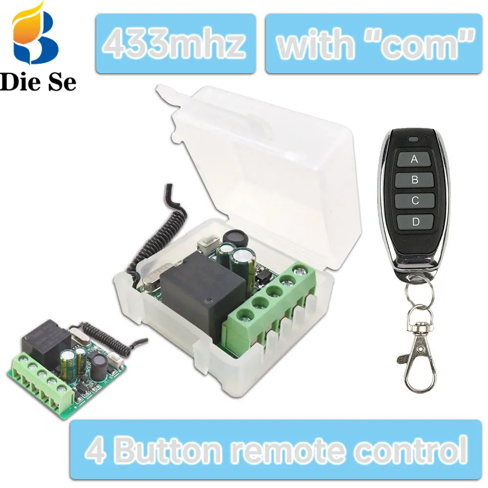 433Mhz Rf Wireless Remote Control Switch AC 220V 1CH Relay Module Have Common Pin and 4 Button Transmitter,for Led Fan Light