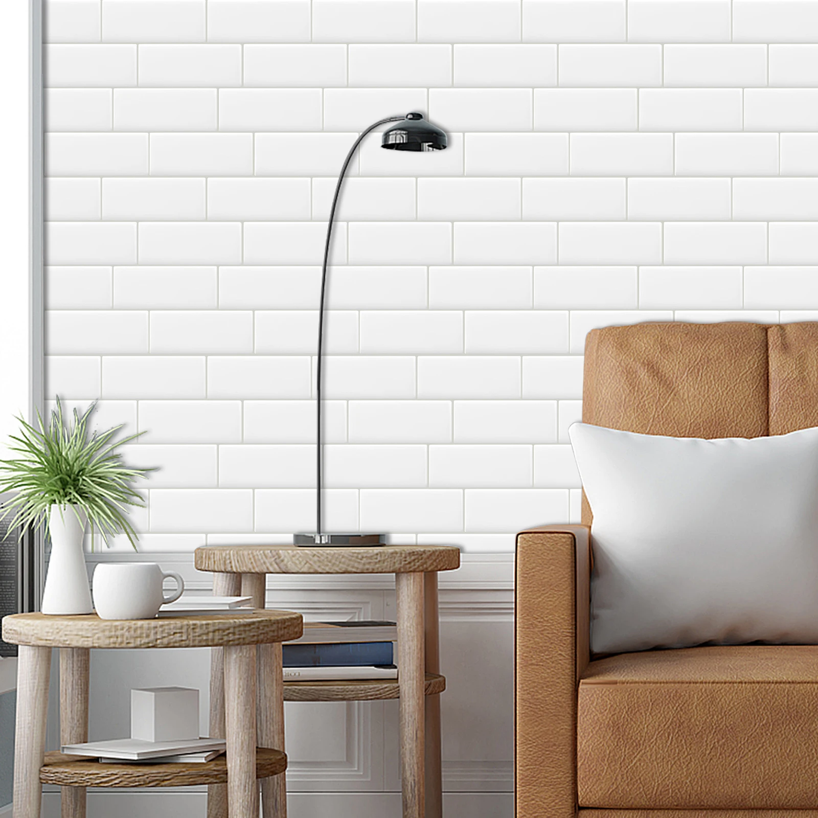 1 Sheet Peel and Stick White Subway Tile WallSticker Backsplash Of Kitchen Wall Stickers