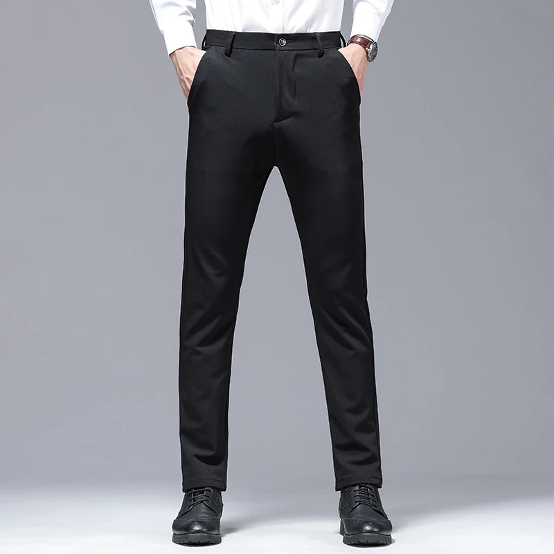 Casual Men\'s Bamboo Fiber Business Suit Pants Classic Style Cotton Elastic Straight Formal Trousers Male Stretch Brand Clothes