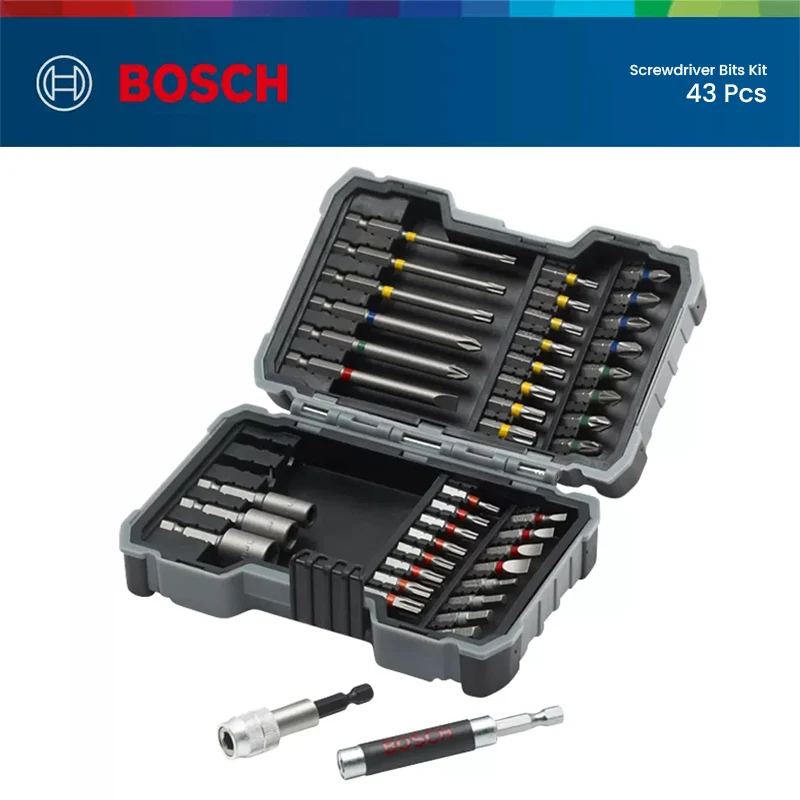 bosch bits de fenda eletrica kit rainbow alta dureza parafuso de broca manual 25 mm 75 mm bits para ferramentas eletricas 43 pecas 01