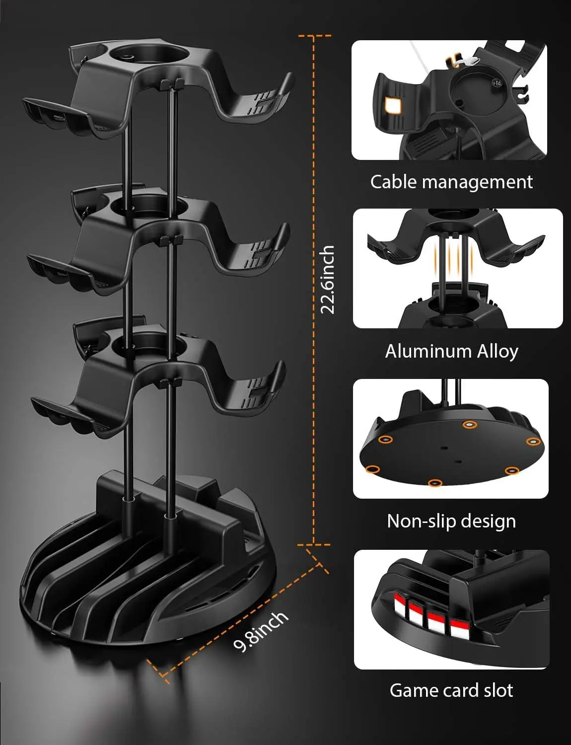 Controller Stand 3 Tiers with Cable Organizer for Steam Deck, Desk Gaming Controller Headset Holder & Desk Mounts for Steam Deck