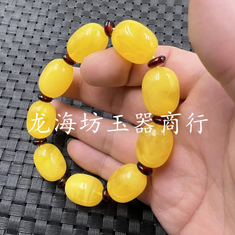 Fluorescent Floating Salt Water Beeswax Barrel Shaped Bead Bracelet Beads Bracelet Artificial Beeswax Old Beads Bracelet Yellow