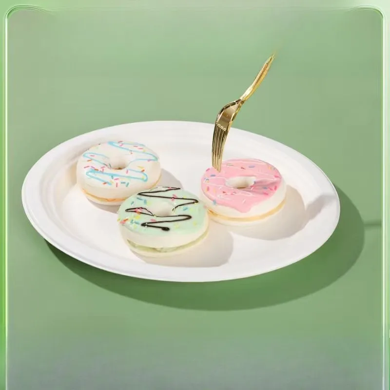 Sugarcane Bamboo Pulp Disposable Tableware 6 7 9 10 Inch Round Plate Degradable Compost Household Food Container Disposable