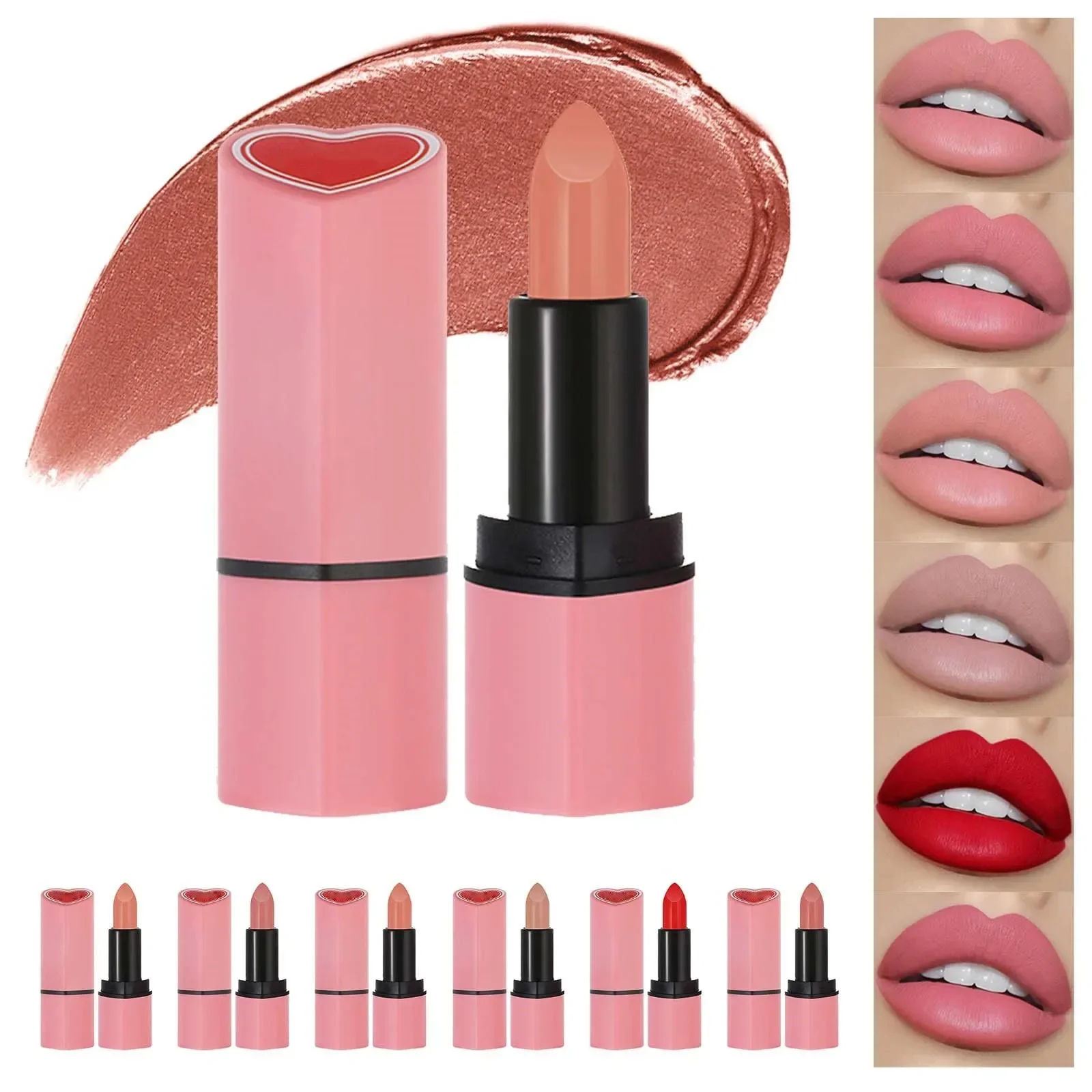 Lindo amor corazón lápiz labial terciopelo mate lápiz labial desnudo rosa rojo impermeable duradero barras de labios mancha bálsamo labial conjunto tinte de labios maquillaje