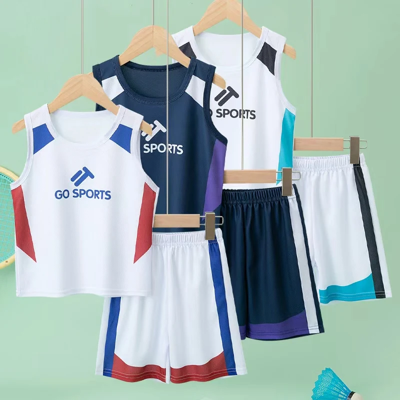 2-Piece Summer Children's Fashion Color Blocked Tank Top Shorts Set for Boys and Girls, Casual Top, Elastic Waist, Sports Pants