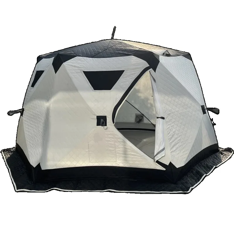 

Outdoor Hexagon hub tent portable Up custom cube hiking insulated ice fishing tent 6 person winter camping hot tent