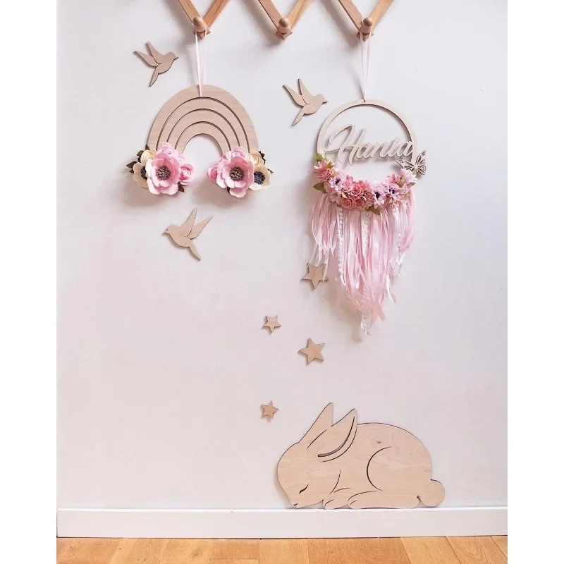 Baby Room Wall Ornaments Bunny Bird Butterfly Wooden Wall Sticker Children\'s Room Wall Decoration Kids Room Decor Accessories