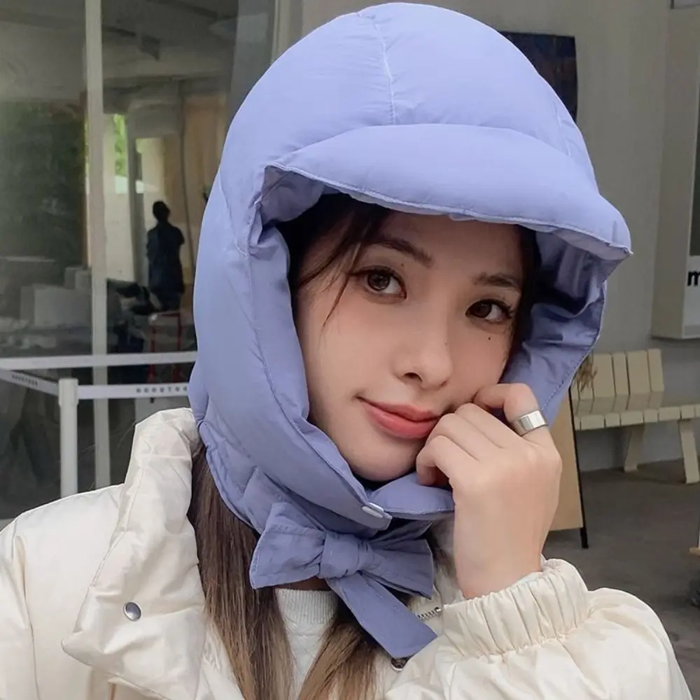 Casual Solid Color Padded Pullover Cap Windproof Korean Style Balaclava Hat Keep Warm Headscarf Puffy Ear Protection Cap Male