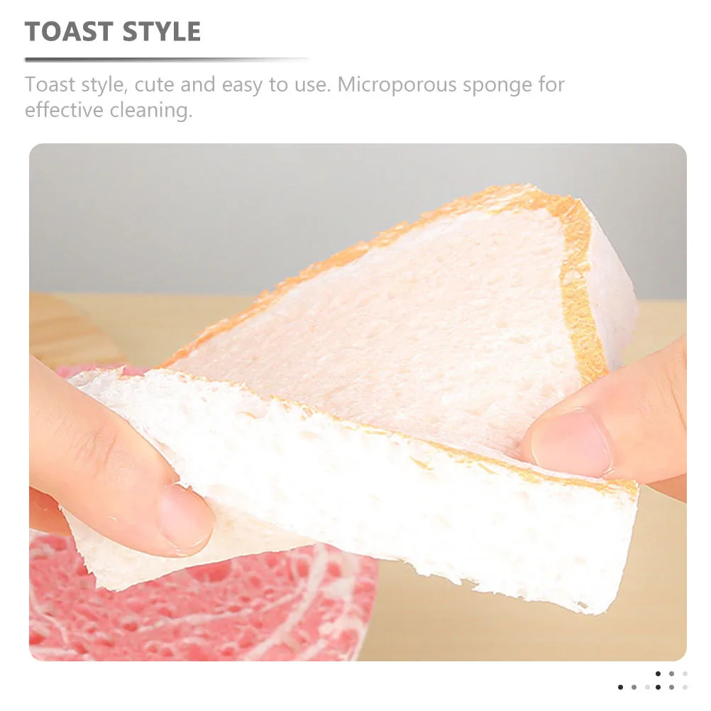 

3pcs Wood Pulp Sponge Scrubber Toast Style Reusable Dish Sponge For Kitchen Sink Pot Bath Fruit Dual Side Scrub Pad