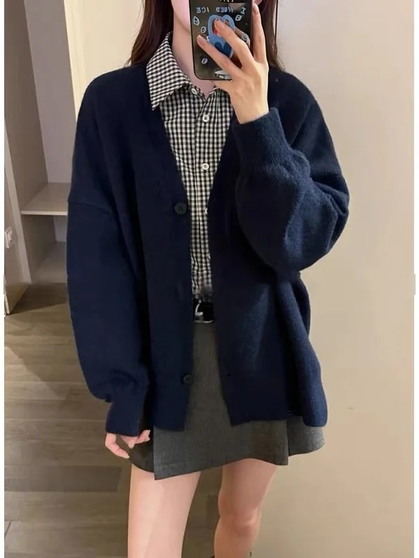 

Новинка 2023 года, корейский вязаный открытый кардиган с v-образным вырезом, женский осенне-зимний свободный мягкий уютный свитер с джатом, топ