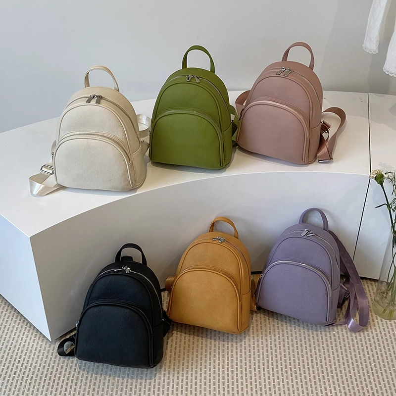 

New Arrival Solid Color Simple PU Leather Mini Backpack Women Girls Lightweight Casual Small Daypack Shoulder Crossbody Purse
